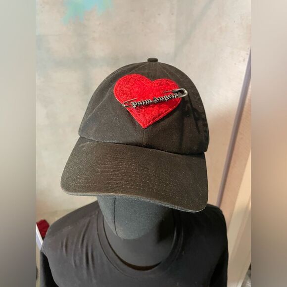 Palm Angels Y2k Adjustable Hat - Unisex - Black/Red Closedpin Heart Embroidered - Picture 1 of 8
